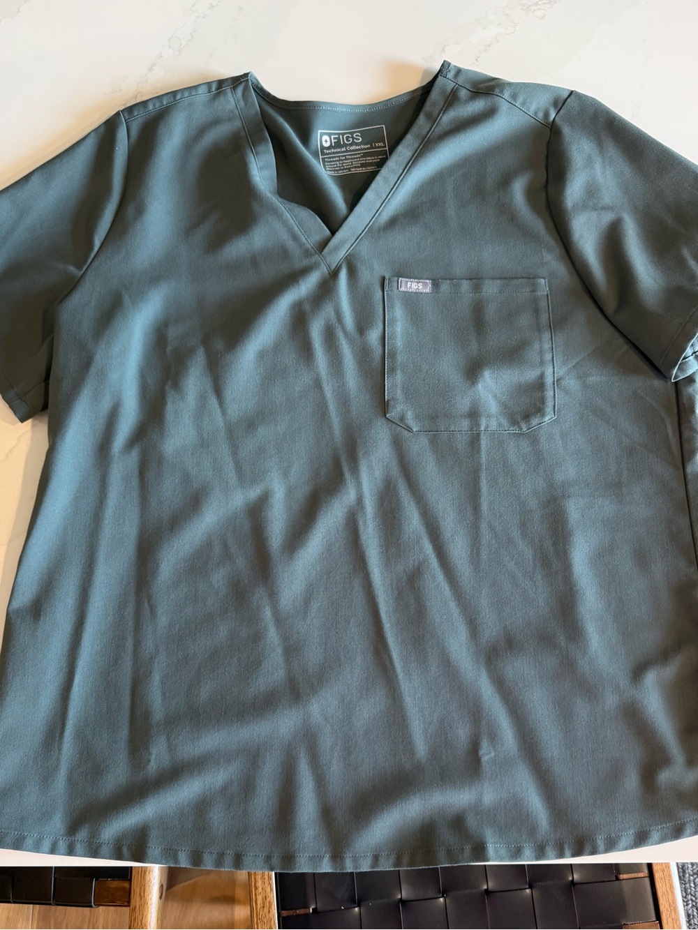 FIGS Womens V-Neck Scrub Top in Slate Green